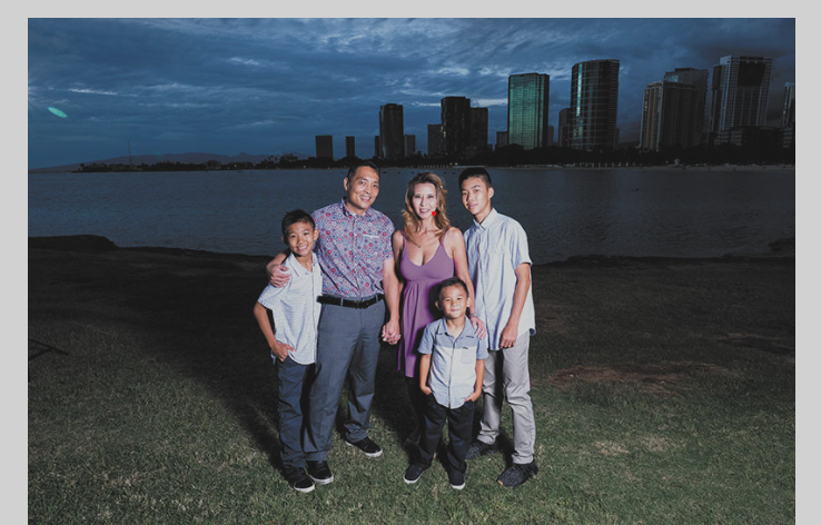 the morita familly at dusk on the beach